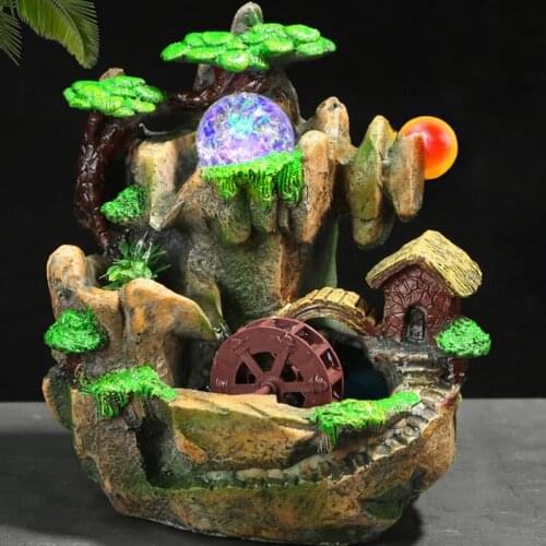 220V Lucky Rockery Water Fountain Office Desktop Ornaments Waterfall Indoor Fountains Feng Shui Home Decor Figurines Crafts