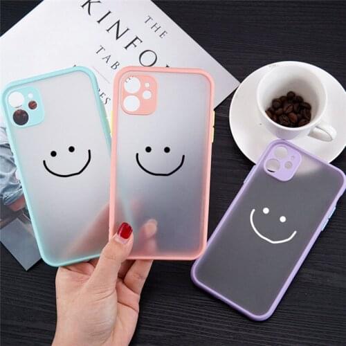GYKZ Cute Simple Smile Phone Case For iPhone 12mini 11 Pro 7 XS MAX SE20 XR X 8 6Plus Cartoon Transparent Hard Cover Matte Coque