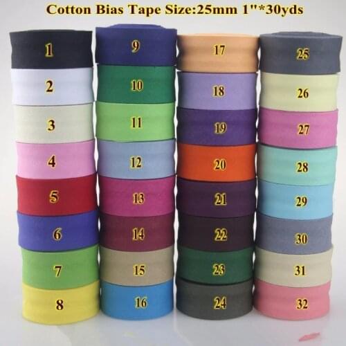25mm 30 yard Fold Cotton Bias Tape Webbing Flange Piping Trim Binding Covered Insertion Tap Sewing Textile Clothes Ribbon