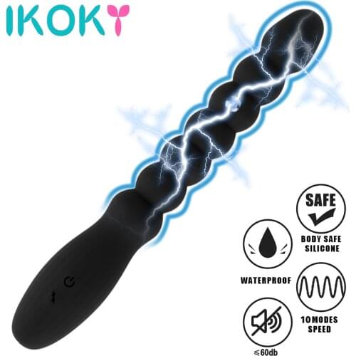 IKOKY Butt Plug Prostate Stimulator Sex Toys for Men Gay Anal Plug Vibrator Electric Shock 10 Frequency Sex Shop Anal Bead