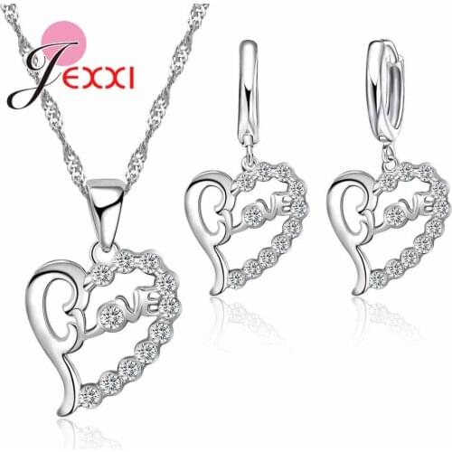 Mdern Popular 925 Sterling Silver Jewelry Sets Pendant Chain Choker Lever Earring Heart Pendant Necklace Cheap Wholesale