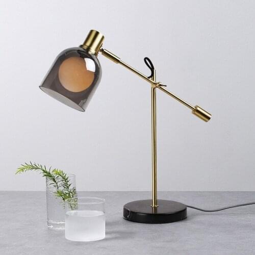 Postmodern Creative Personality Smoky Gray Glass Iron Nordic Minimalist Desk Bedroom Bedside Table Lamp E27 AC110V 240V