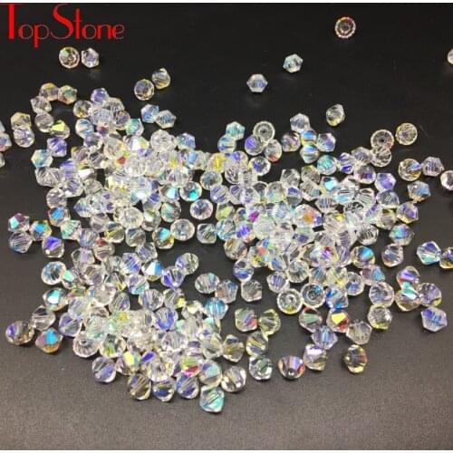TopStone Round Sew on Rhinestone 5301 AAA Crystal Clear AB Color Austria Crystal Bicone Beads Loose Spacer Bead