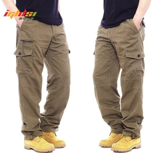 Mens Cotton Casual Long Trousers Streetwear Cargo Pants Overalls Multi Pockets Male Straight Slacks Tactical Pant Plus Size 3XL