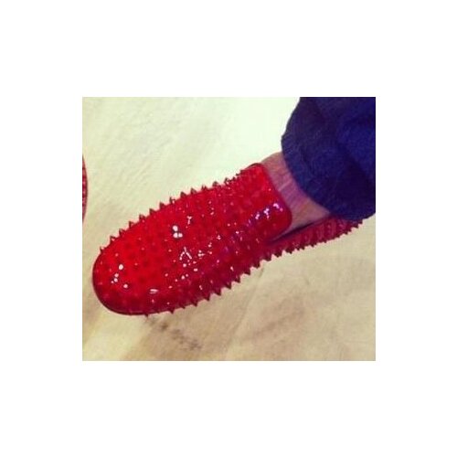 Moraima Snc Men Casual Shoe Rivets Studed Flat Shoes Round Toe Red Patent leather Loafers Fashion Flats Dress Shoe