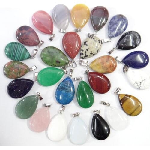 Natural stone Quartz Crystal lapis Opal Turquoises tiger eye water drop pendant for diy Jewelry making necklace Accessories24PCs