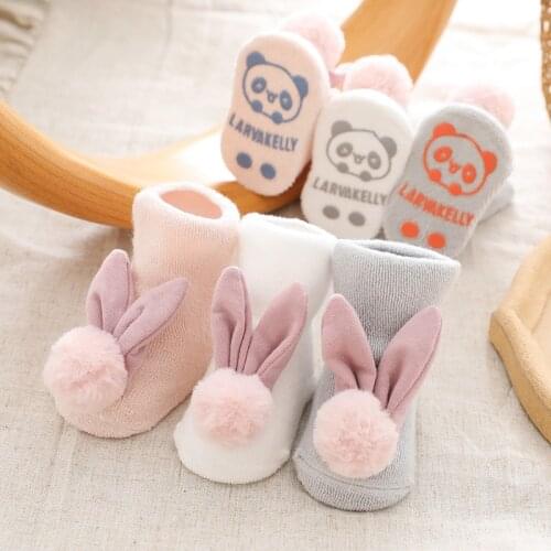 0-3Yrs Childrens Girls Princess Sweet Bow Socks Kids cartoon long ear bunny Tube Socks Baby Toddler Knee High terry Socks warm