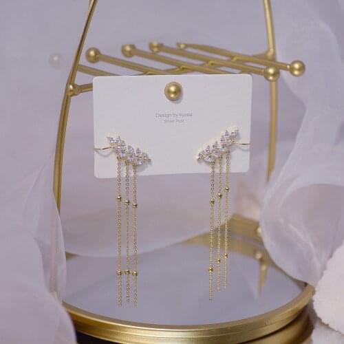 South Koreas new design fashion jewelry zircon luxury shiny ear bone clip long tassel female fairy earrings