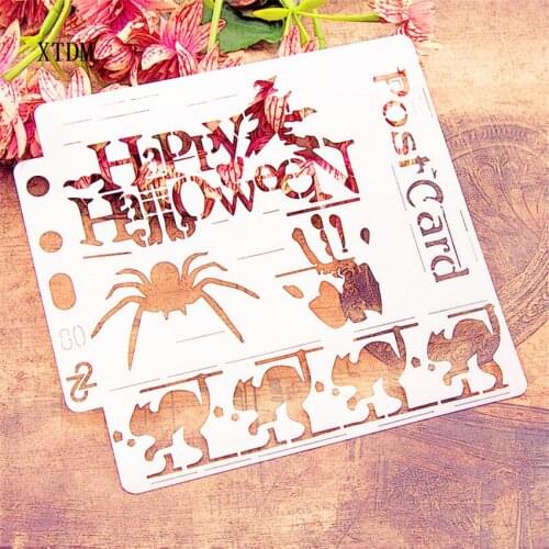 Happy Halloween plastic mold shield DIY cake scrapbook stencils hollow Embellishments printing lace ruler Valentines Day