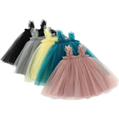 Summer Infant Girls Tulle Dresses Baby Girl Fluffy Princess Dress Kids Strapless Bra Suspender Dress Fashion Gauze Party Costume