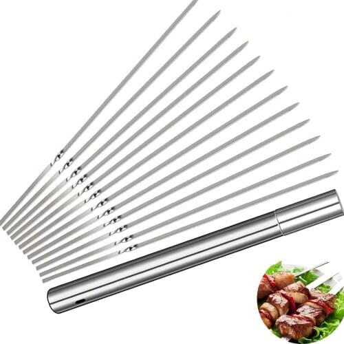 Skewers for Barbecue Reusable Grill Stainless Steel Skewers Shish Kebab BBQ Camping Flat Forks Gadgets Kitchen Accessories Tools