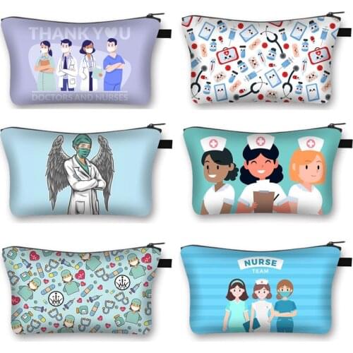 Thank You Doctor Electrocardiogram Printing Lady Cosmetic Bag Beautiful Nurse Girl Storage Bags Fashion Lipstick bag