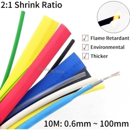 10M Heat Shrink Tube 1mm ~ 50mm Insulated Polyolefin 2:1 Shrinkage Ratio Wire Wrap Connector Line Repair 600V Cable Sleeve