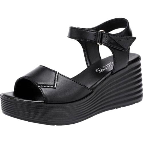 TIMETANGOpen Head Casual Beach Shoes Summer Flat Platform Sandals Women 2021 Elegant High Heels Wedges Leather Sandals Office