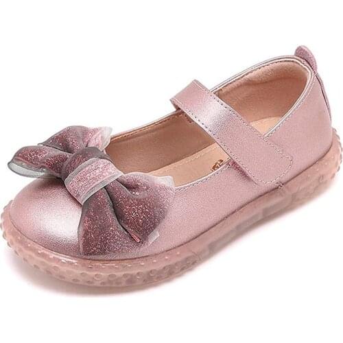 2020 Soft Leather Girls Mary Jane Shoes Flats Round Toe Bows Velcro Closure Formal Party Princess School Uniform Kids Flats