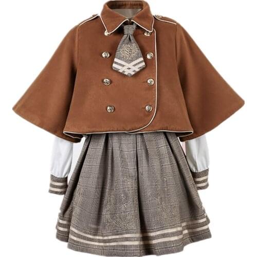 Bear Academy British Style Embroidered Plaid Long Sleeve Dress Tweed Cape Japanese Kawaii Girl Suit Jk Uniform Lolitas Outfit