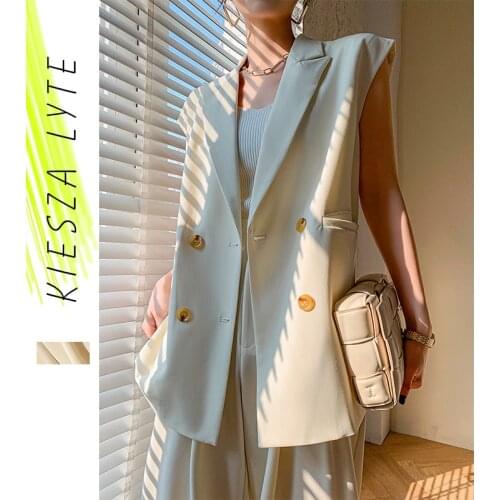 Women Suit Jacket Sleeveless 2021 Summer Thin British Style Loose Fashion Female Suit Waistcoat Trendy Streetwear