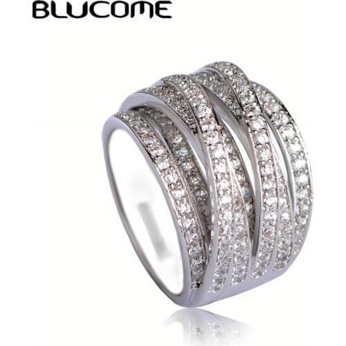 Blucome New Arrival Brand Zircon Copper Rings Joias Engagement Ring Luxurious Love Anel Feminino Bague Big Size Finger Bijoux