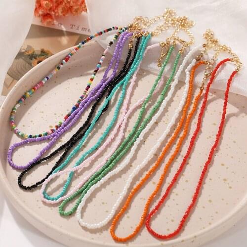 Bohemian Short Neck Chain Choker Necklace Women Fashion Creative Colored Rice Bead Necklace Handmade Collares Neck Jewelry