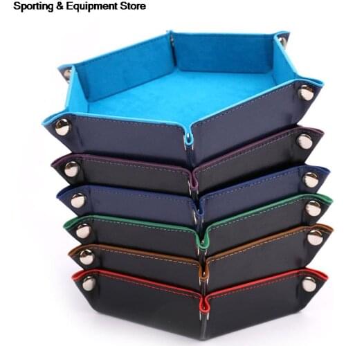 1pc 24cm Foldable Dice Tray Box PU Leather Folding Hexagon Coin Square Tray Dice Game 6 Colors