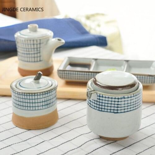 1pc Japanese-style Ceramic Seasoning Pot Oil Vinegar Soy Sauce Can Salt Pepper Bottle Storage Tools Container Kitchen Supplies