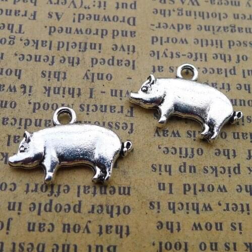 10 pieces/lot 13*19mm Antique silver color Metal Porket Piggy Pig Charm Pendant Bracelet Key chain DIY accessory handmade
