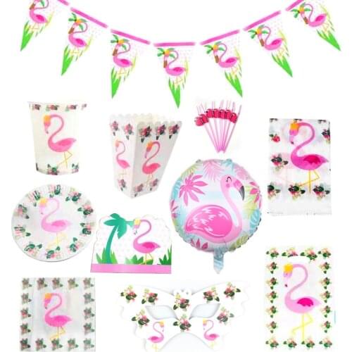 108pcs/lot Flamingo Theme Balloons Napkins Tablecloth Birthday Party Plates Cups Decorate Eye Masks Flags Kids Favors Straws