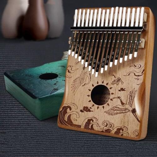 17 Keys Kalimba Gradient Color Creative Vintage Chinese Style Red-Crowned Crane Printed Keyboard Instruments for Beginners 2021