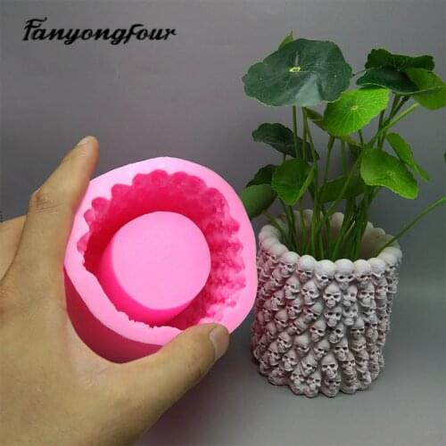 3D Skull Flowerpot Silicone Mould Fondant Mould Resin Gypsum Chocolate Candle Candy Mould Free Shipping