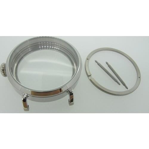 46mm Silver Polished PVD Stainless Steel Watch Case fit 6498 6497 Movement,Watch Part Case with Mineral Crystal Glass