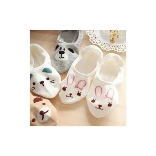 5 Color New Arrival Cute Cartoon Bear Cat Rabbit Chunmian Stealth Boat Socks/Short Feminino/Cartoon Animal Fas Print Socks Women