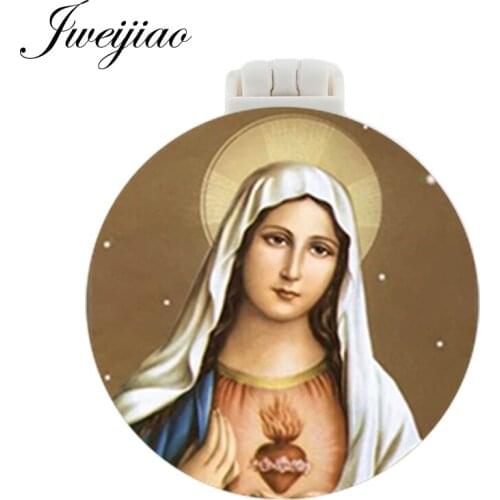JWEIJIAO Virgin Mary Our Lady of Guadalupe goddess Pocket Mirror With Massage Comb Makeup Travel Purse Mirrors gift for women