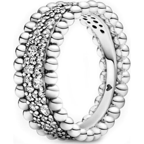 2021 New Free shipping Authentic 925 Sterling Silver Beaded Pave Band Rings For Women European Original DIY Jewelry S925 Ring