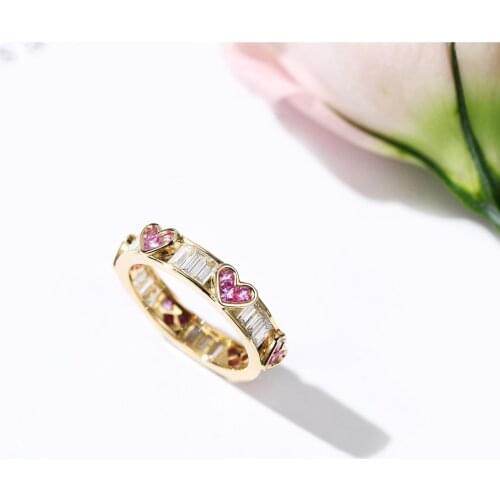 18K Gold Eternity Lab Ruby Diamond Ring 925 sterling silver Engagement Wedding band Rings for Women Gemstones Party Jewelry Gift
