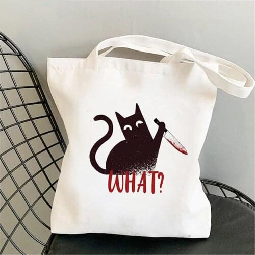 Creative Animated Cartoon Personification Cat Shopping Bag Reusable Shopper Canvas Tote Foldable Cabas Fashion Women Handbag