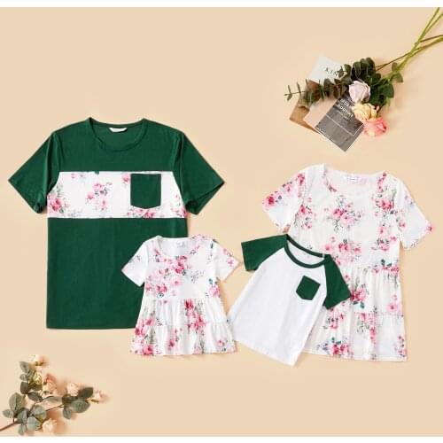 PatPat New Summer Family Look Round collar Floral Stitching Short Sleeve Matching Tops