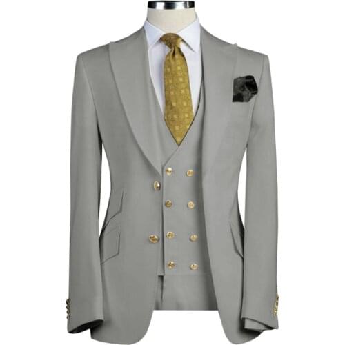 Men Suits 3 Pieces Slim Fit Business Suits Groom Army Green Noble Grey White Tuxedos for Formal Wedding suit(Blazer+Pants+Vest)
