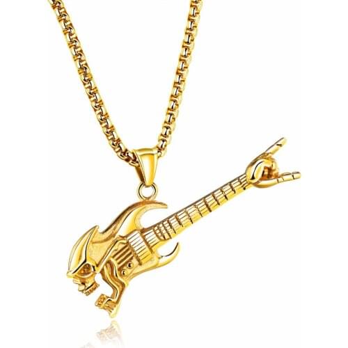 FATE LOVE Brand Music Theme Male Boy Men Necklaces & guitar Pendants Silver Color Stainless Steel Link Chain Fashion jewelry