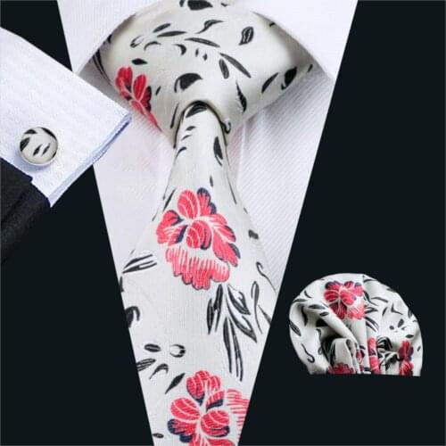 FA-225 Gents Necktie Ivorie Floral 100% Silk Jacquard Tie Hanky Cufflinks Set Business Wedding Party Ties For Men Free Shipping