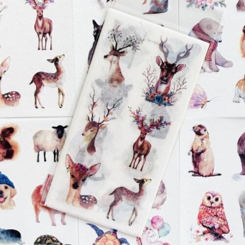 6 Sheets/Pack Cute Watercolor Animal Series Deer Bear Sticker Album Scrapbooking DIY Decor Stick Label Stationery Kids Gift