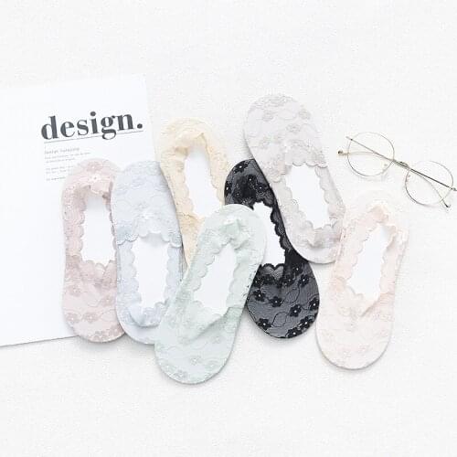 6 Pairs 2020 New Summer Deep Mouth Flower Mesh Lace Socks Boat Socks White Black Sock Slipper Sex Sox