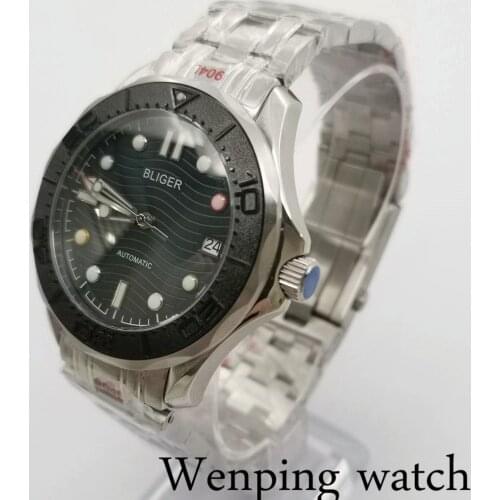 New 41mm NH35A Sapphire Glass Dress Selfwinding Silver Shell Men Watch Luminous Marks Unidirectional Bezel Ring Glass Back