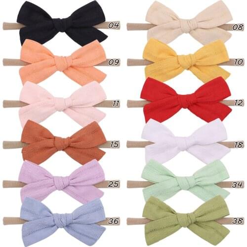 12pc/lot 3.7inch Baby Cotton Bow Nylon Headband,Baby Girls Solid Hair Bow Headband Baby Girls Handmade Hairband Turban Headwear
