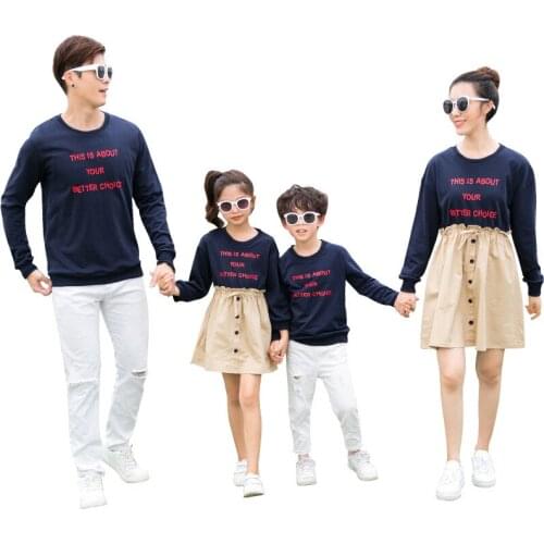 Mom and Son Matching Clothes Korean Casual Letter Sweatshirt Mother and Daughter Dress Dad and Son Pullover 2020 Family Look