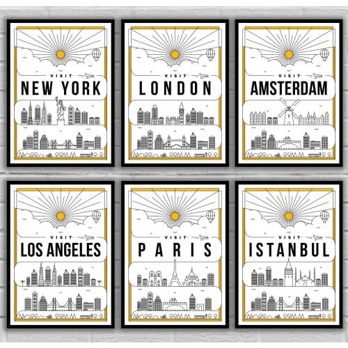 San Francisco New York London Amsterdam Los Angeles Paris Istanbul Rio de Janeiro Buenos Aires Travel Poster Canvas Painting