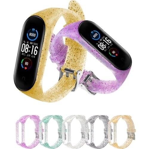 Silicone Glitter watchband For Xiaomi Mi band 5 6 Mi band 3 4 5Strap watchband replacement beacelet for Mi band 4 5 6 Wirst Band