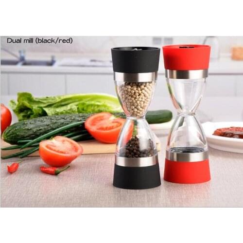 Stainless Steel Manual Salt Pepper Mill Grinder Grind 2 In 1 Ceramic Core Portable Stocked Kitchen Mill Muller Tool Black /Red