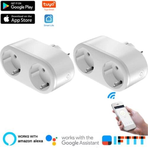 WiFi Smart Plug Dual Slot EU Adapter Tuya Smart Life Wireless Power Monitor Outlet for Alexa Google Home Voice Control Socket