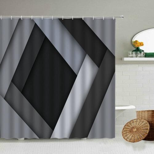 Modern Geometric Pattern Printing Waterproof Shower Curtain Black Gray Blue Creative Design Bathroom With Hook Screen Washable