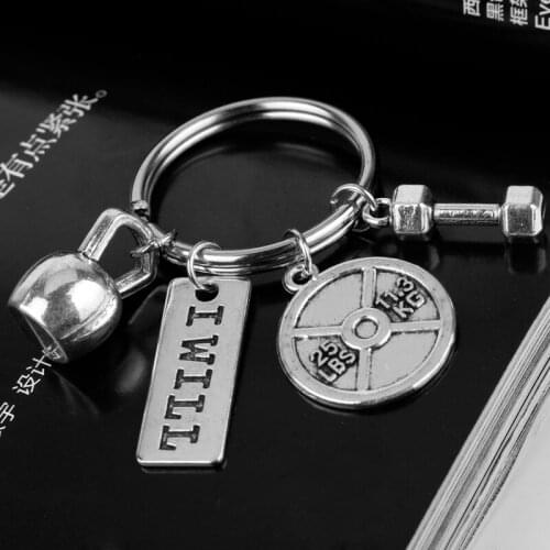 Sport Jewelry 1PC Sports Faith Strength Dumbbell Kettle Bells Keychain Bodybuilding Key Chain I Will Alloy Key Chain Men Gift